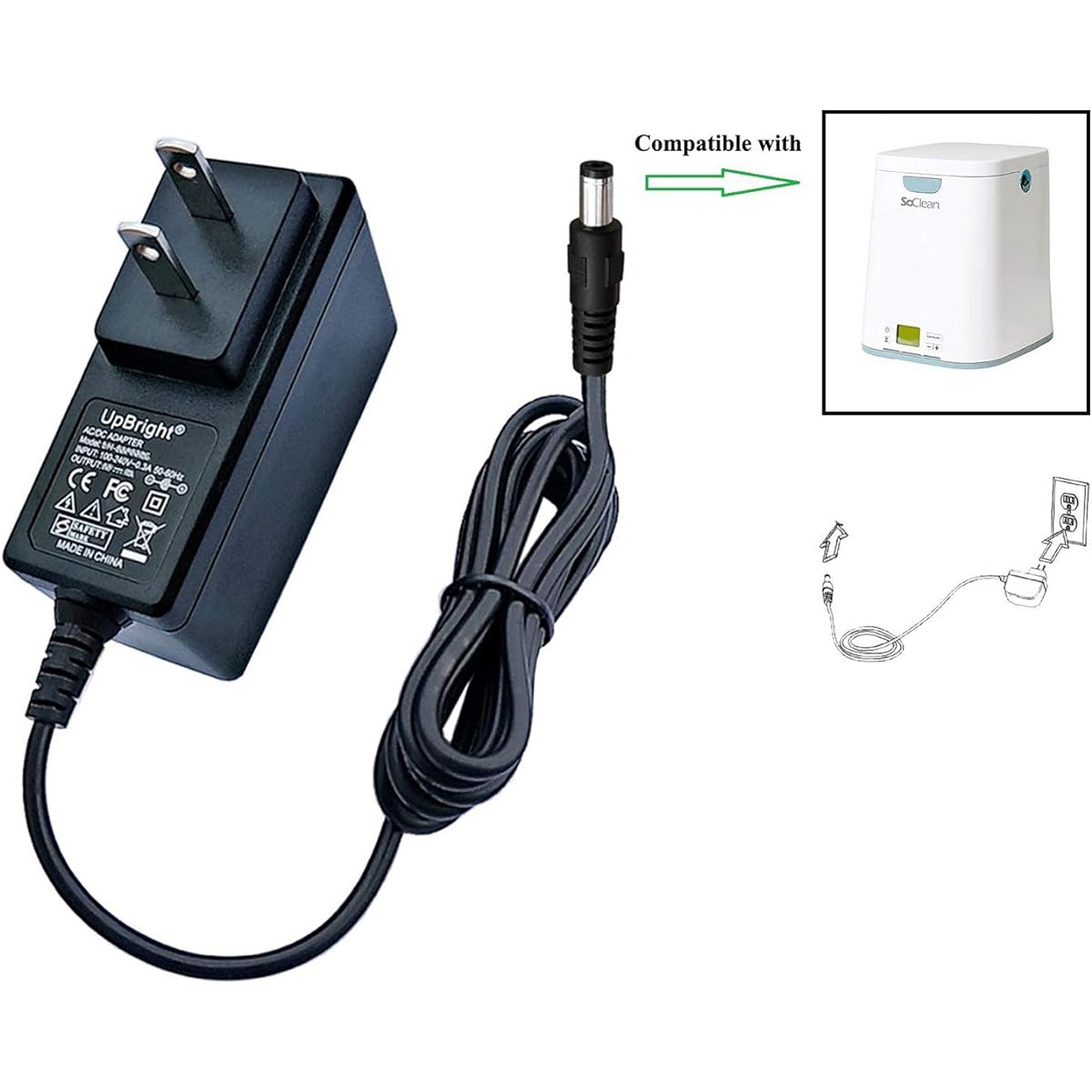 UpBright 12V AC/DC Adapter for SoClean 2 Automatic CPAP Sanitizer Equipment PN PNA1210 SoClean2 SC1200 S9K SC1200-PNA1109 CAP1007 PN1207 So Clean2 Cleaner 2A Power Supply Battery Charger