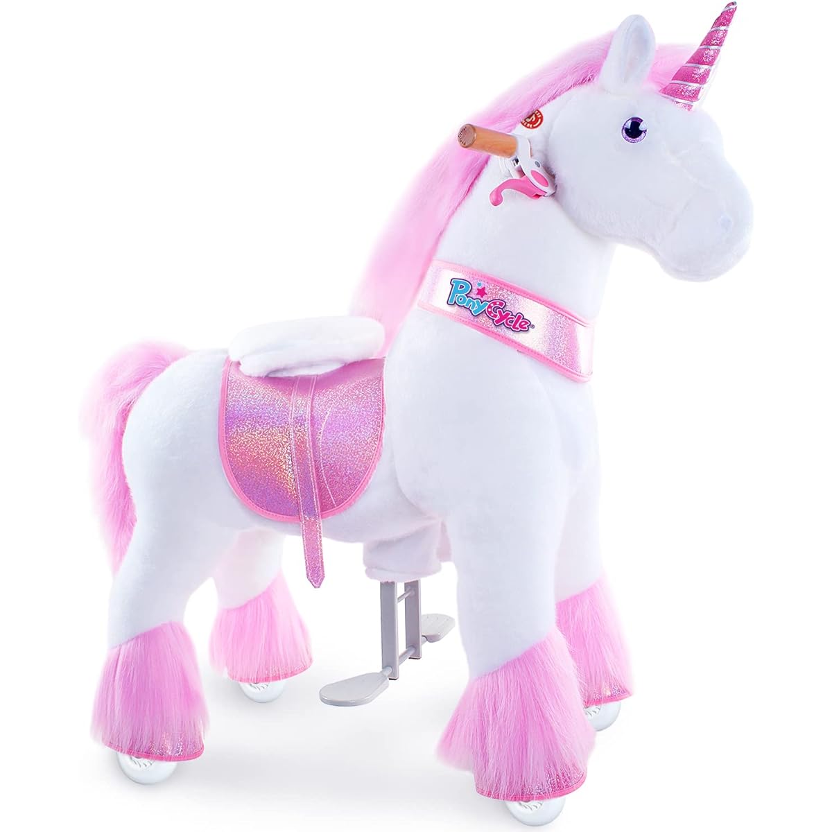 PonyCycle Official Ride-On Black Horse Toy White Mane Giddy Up Pony Stuffed Walking Animal Ages 4-9 Years M Size N4181