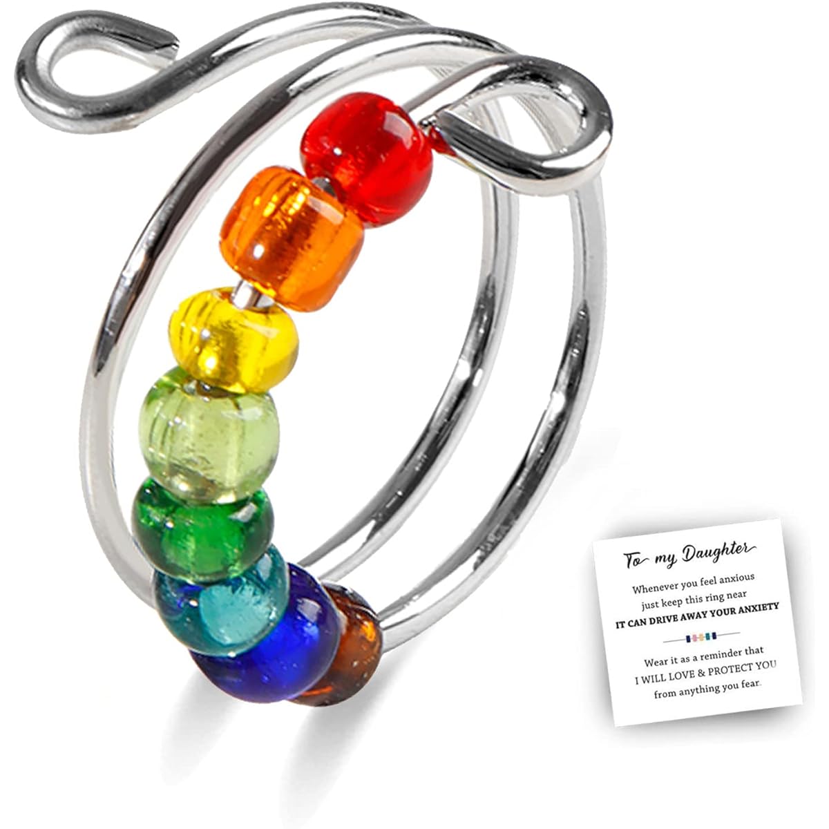 To My Daughter Anxiety Ring Fidget Ring Women Beaded Anxiety Relief Ring Adjustable Open Ring for Girls