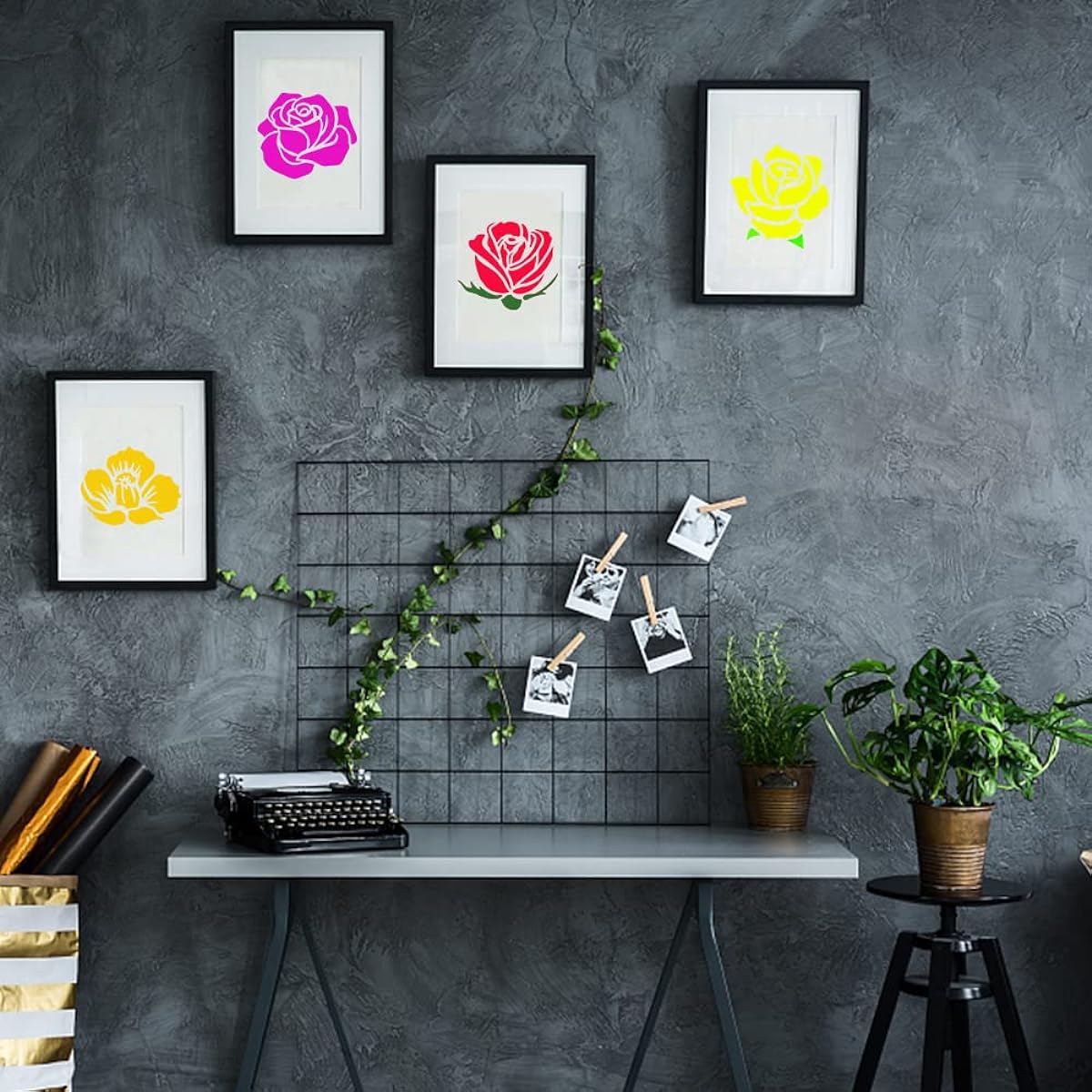 20Pcs Rose Flower Stencils, Flower Leaf Painting Stencils, Reusable Rose Stencils Floral Plastic Art Drawing Templates DIY Crafts Botanical Stencils for Wood Wall Door Canvas Home Decoration