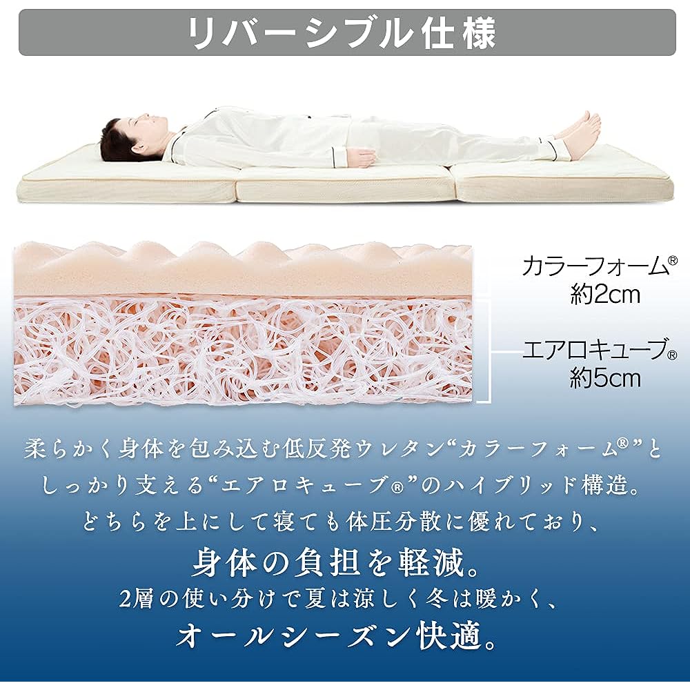 Iris Ohyama Airy Mattress Hybrid [Replacement cover included] High resilience + low resilience Reversible to choose sleeping comfort 9cm thick Antibacterial Odor resistant Fully washable Dust resistant Year-round Single HBT80-S