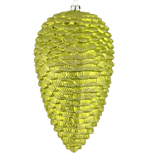 Vickerman 7" Lime Matte Glitter Pine Cone Christmas Ornaments in a Pack of 4