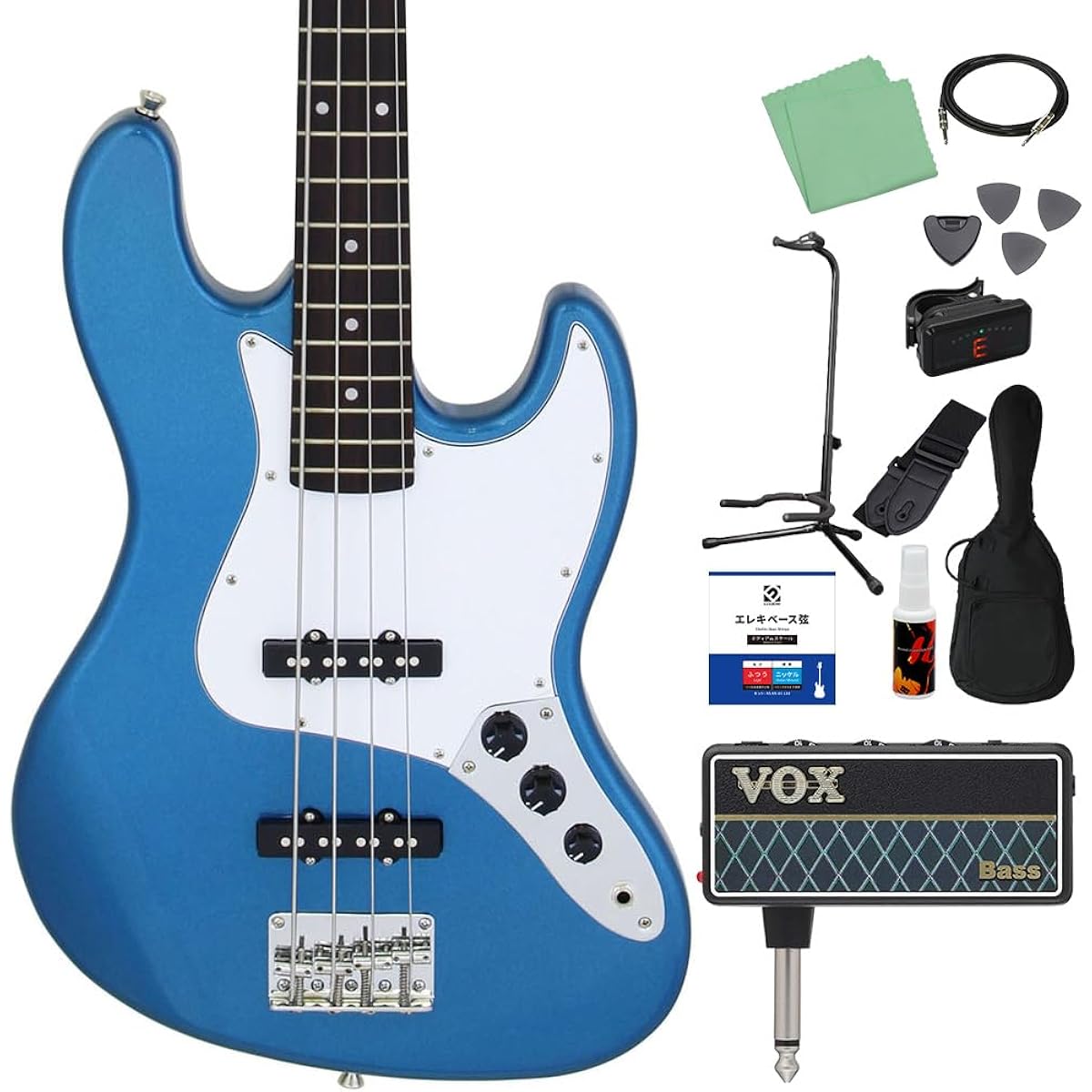 LEGEND LJB-Z Metallic Blue Bass Beginner 12-piece Set [with amPlug] Jazz Bass Type Legend