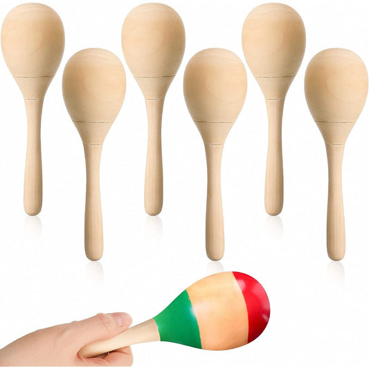 6 Pieces DIY Wooden Maracas Unfinished Hand Painted Maracas Party Supplies Wooden Rumba Shaker Hand Percussion Rattle Musical Instrument Clear Sound Kids Adults Party Game Painting Craft