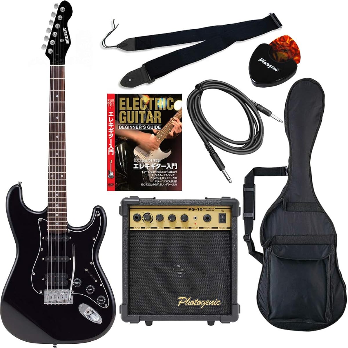SELDER Electric Guitar Stratocaster Type Sakura Musical Instrument Original STH-20/HBK Beginner's 7-Piece Set