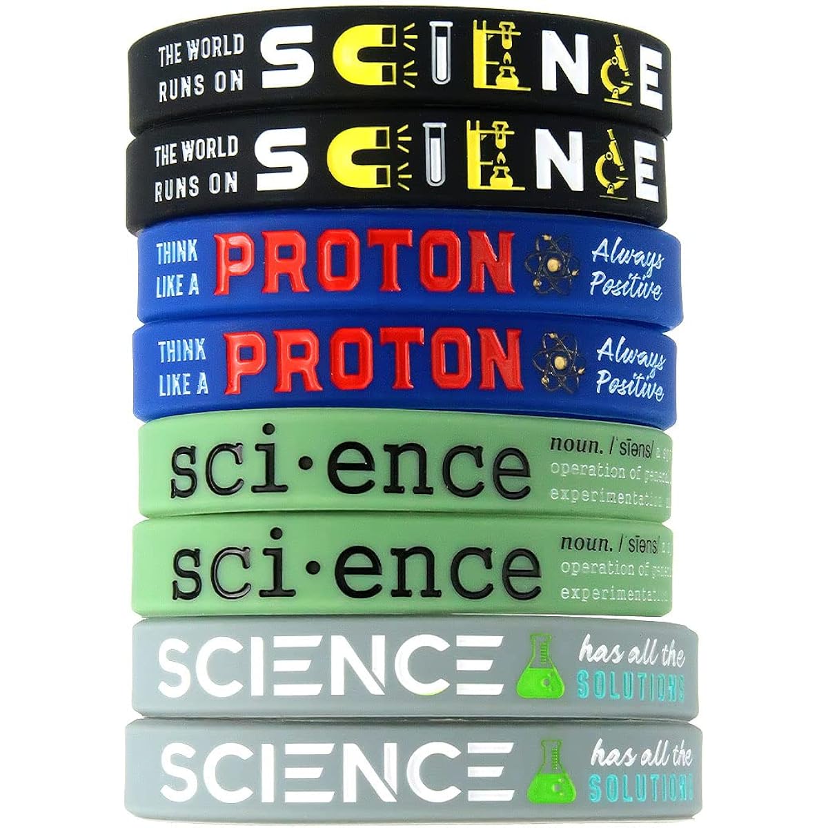 Giftphoria Science Bracelets (12 Pack) - Wholesale Bulk Pack Silicone Wristbands for Science Party Favors, Bulk Science Gifts, Goodie Bag Prizes - Unisex, Men, Women, Boys, Girls