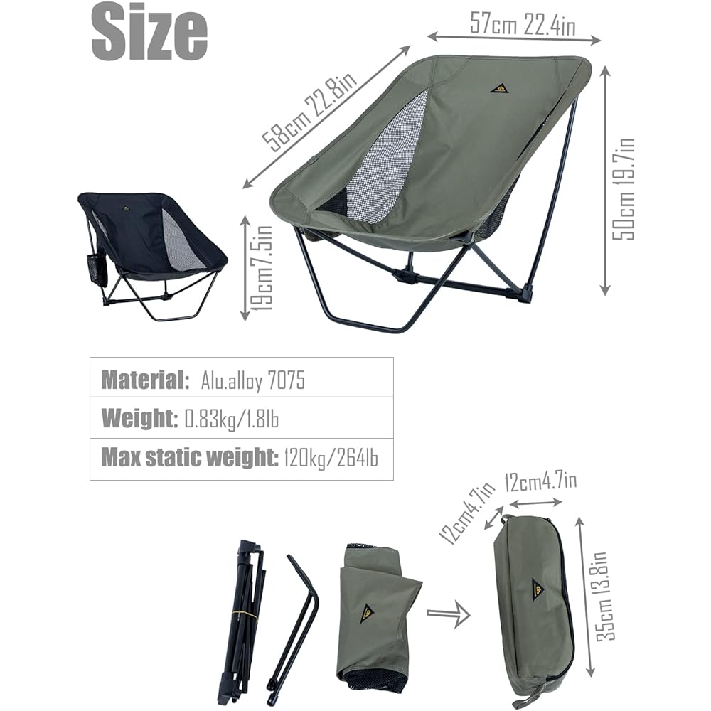 iClimb Outdoor Row Chair, Ultra Lightweight, Compact, Foldable Beach Chair with Storage Bag, Convenient to Carry, Fishing, Camping, Bag Packing, Hiking, Sports Day Concert (Green)