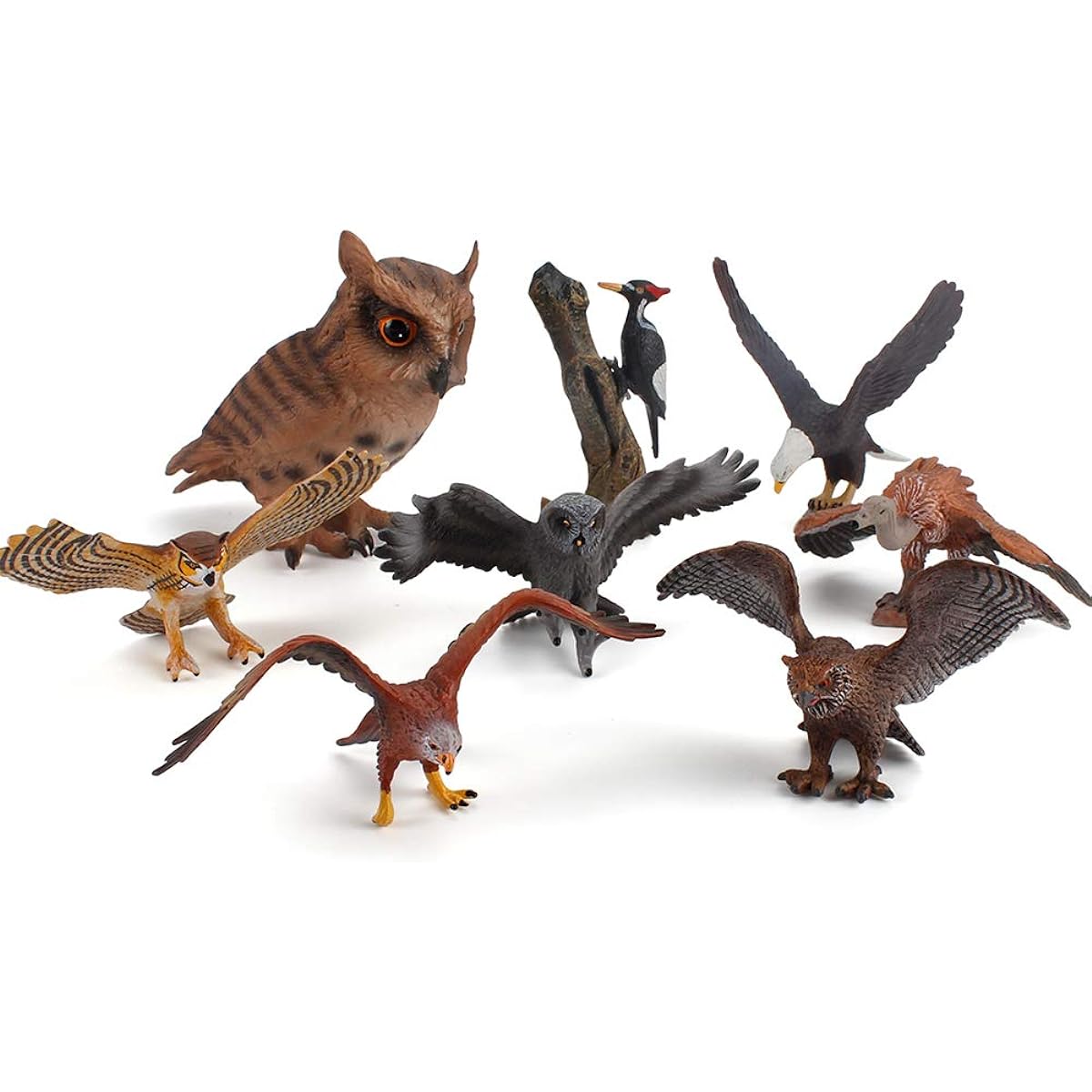 8 Pieces Eagle Animal Figure Model Owl Woodpecker Figurine Family Party Supplies Cake Topper Collection Desktop Decoration Development Set Cognitive Toy 5 6 7 8 Years Old Boys Children Toddler