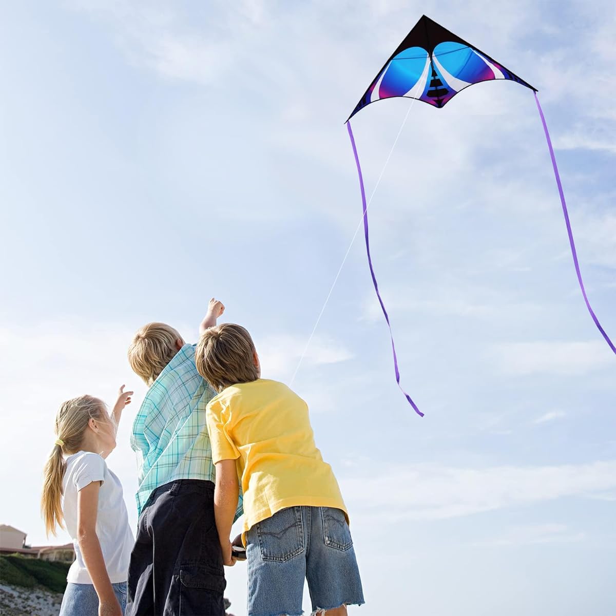 HONBO Large Delta Kite for Kids & Adults Very Easy to Fly Kite for Beach Trips with String and Colorful Tail, Perfect for Beginners