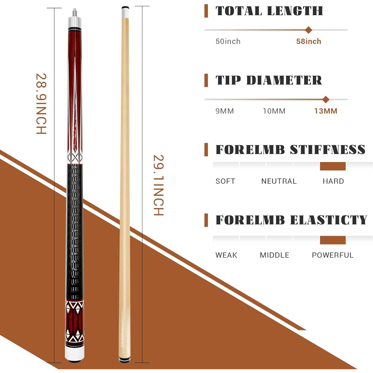 Wakefa Billiard Pool Cue Stick Set, 58" 4 Piece Pool Stick Set, 13mm Tip Pool Cue Billiard Cue Stick for House Bar, Maple Wood Pool Table Stick for Professional Billiard Players, 18 19 20 21oz