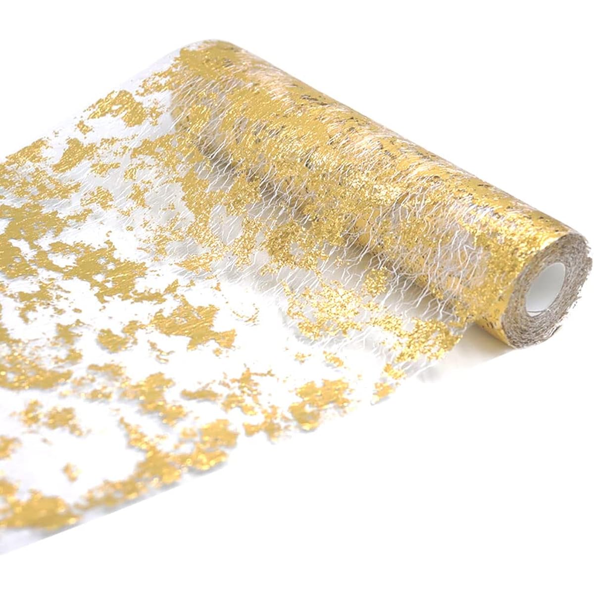 Gold Table Runner 11" x 49.2ft Sequin Glitter Foil Metallic Gold Thin Mesh Dining Table Runner Party Decoration Valentine Christmas Wedding Birthday Banquet New Year