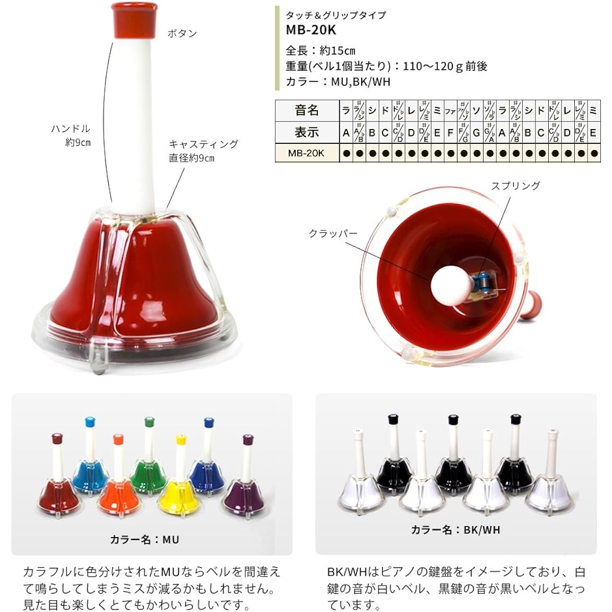 Music bell (hand bell) 20 notes MB-20K/MU [Multicolor] Sakura Musical Instruments original full set [Christmas sheet music included]
