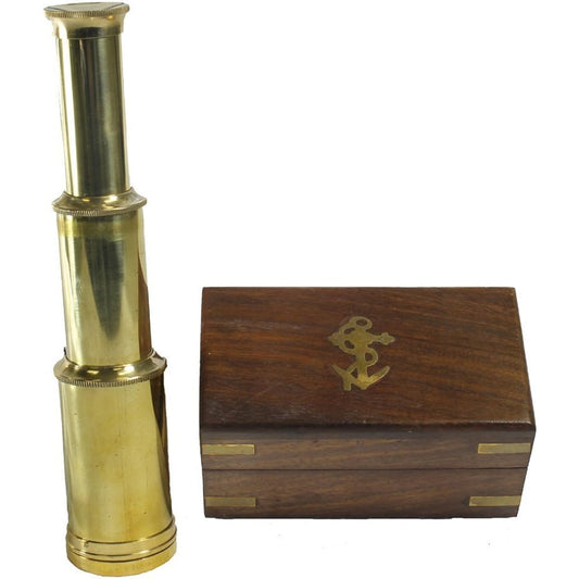 (1 Pack) - 15cm Bright Brass Pirate Telescope - Handheld - Nautical Box
