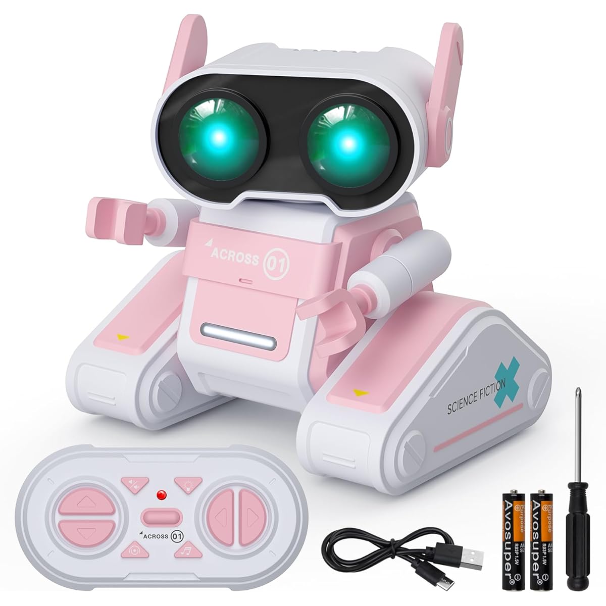 DoDoMagxanadu Robot Toys, Remote Control Robot Toys for Kids RC Robot with LED Eyes and Music, Gift for Boys and Girls Ages 3+ (Pink)
