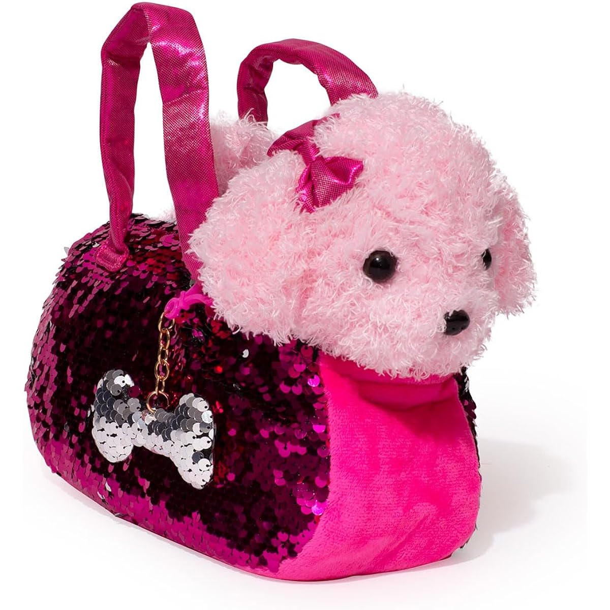 Little Jupiter Stuffed Dog Pet Carrier Set with Purse, Reversible Sequins & Charms - Labradoodle Stuffed Puppy for Girls - Steamy 3-4 - 5-6 - 7 - Valentine Stuffed Animal