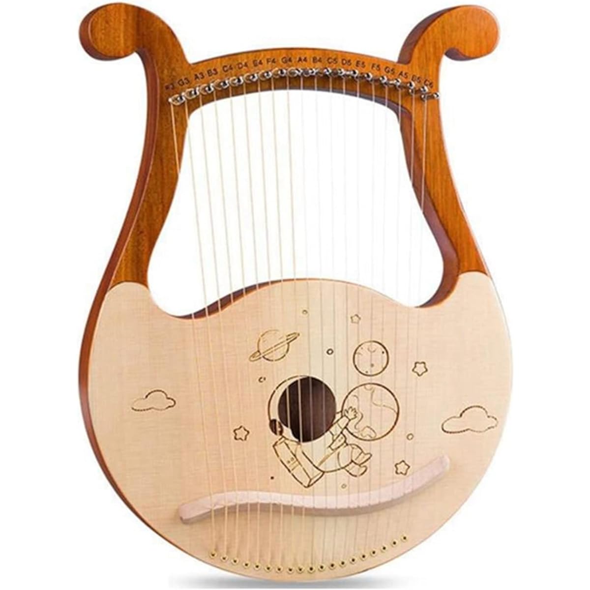 WowZza Wooden Lyra Harp 19 String Lyra Harp Portable Harp with Spare Strings, Tuning Lever, Harp Instrument for Beginner Music Lovers