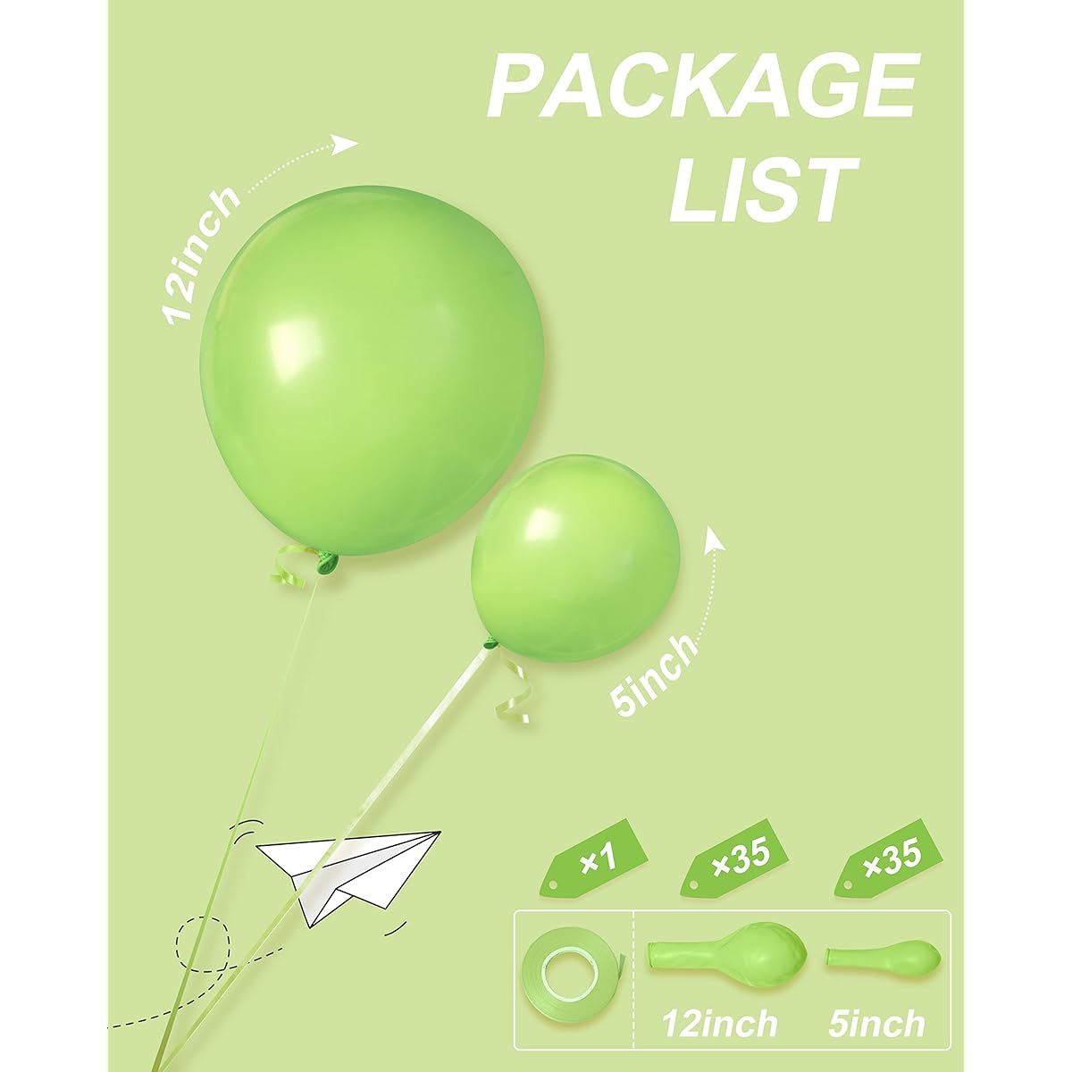 Ponamfo White Balloons 30.48cm +12.7cm Balloons - 70 Pieces Latex Balloon Arch Kit Birthday Balloons Party Balloons Gender Reveal Balloons Baby Shower Balloons Wedding Anniversary Bridal Shower Party Decorations (Lime Green, 12"+5")