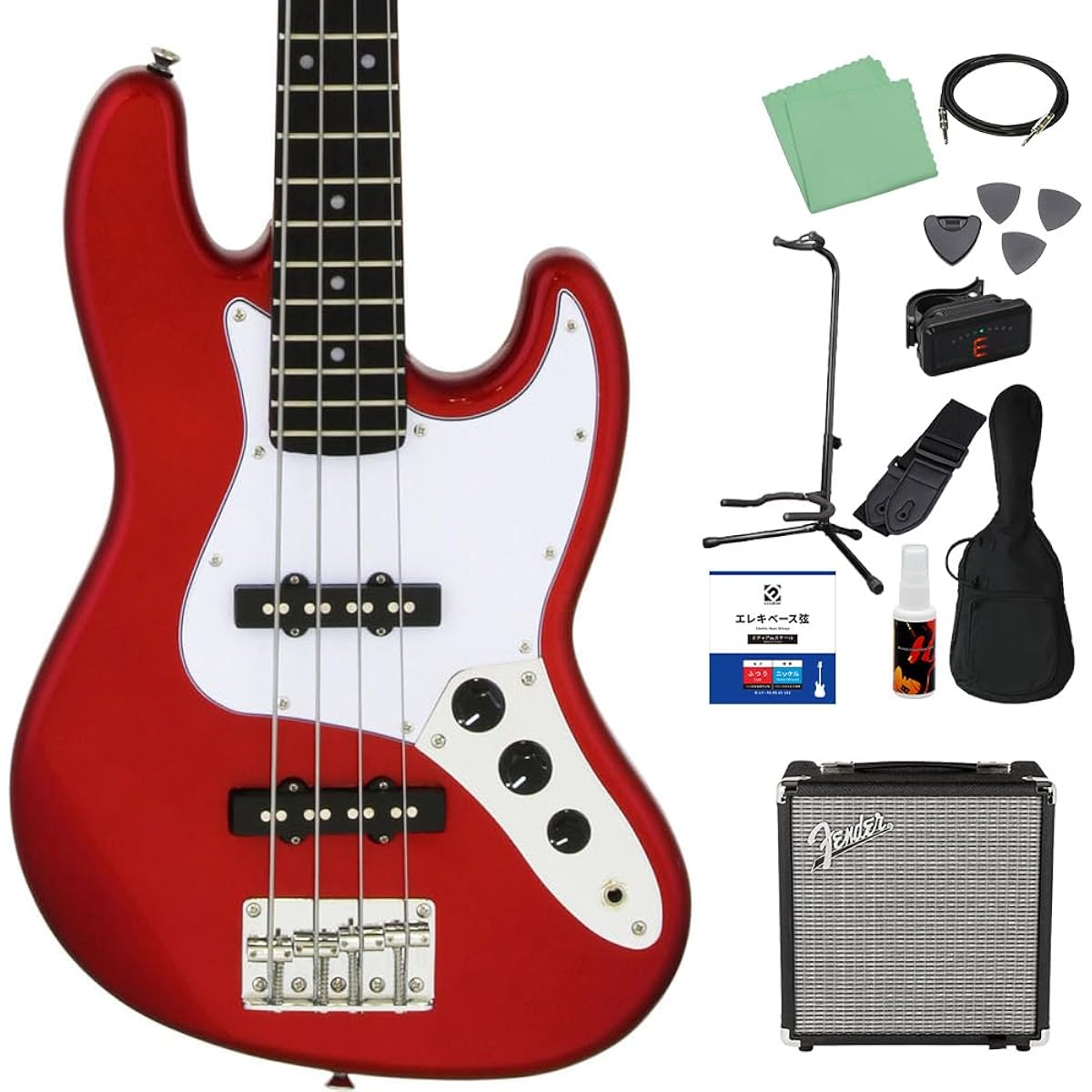 LEGEND LJB-MINI Candy Apple Red Bass Beginner 12-piece Set [Fender Amplifier Included] Mini Size Legend