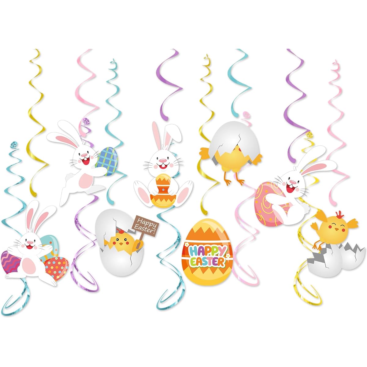 Hugtmr Easter Party Decoration Streamers 13pcs Cute Rabbit Eggs Hanging Swirl Ceiling Decoration Birthday Kids Favor Gift Spring School Home Office Home Supplies