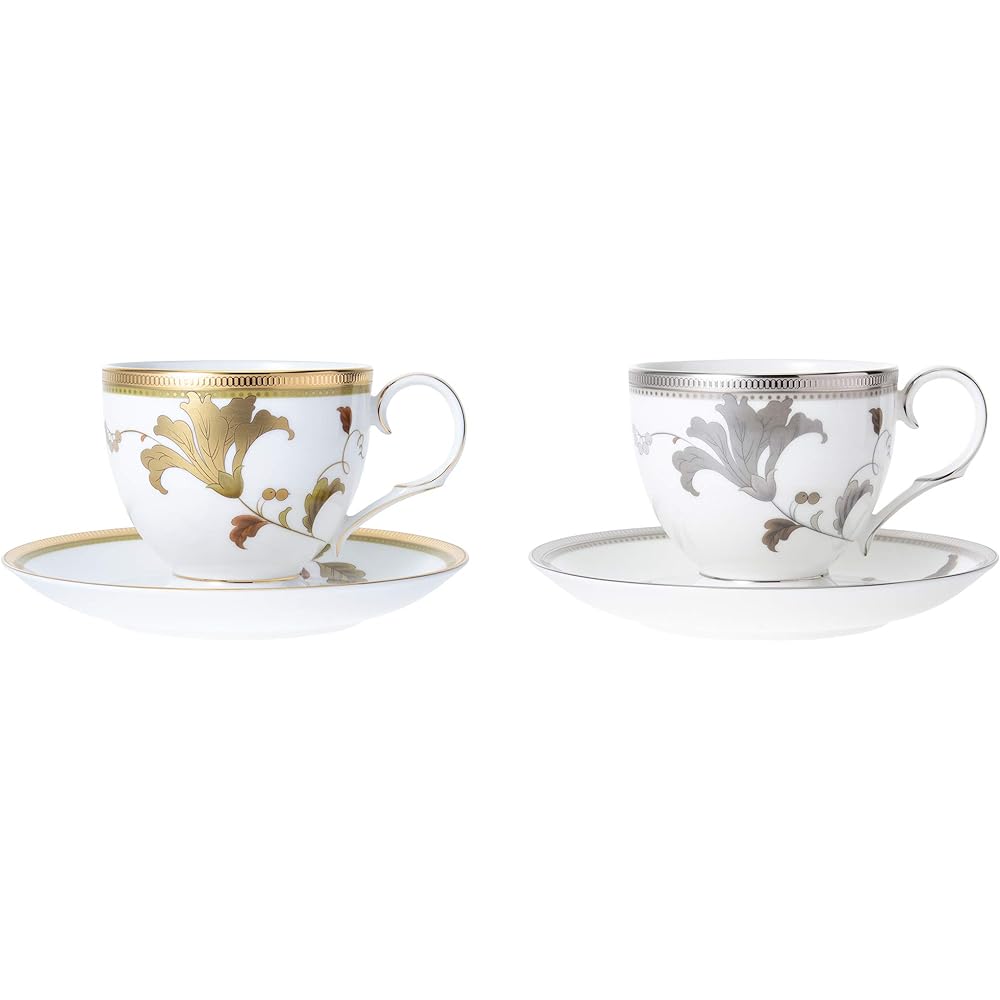 Noritake Cup & Saucer (color-changing pair set) (for coffee and tea) 250cc Aira 2 customers Gold/Platinum Bone China P50788A/4885-97
