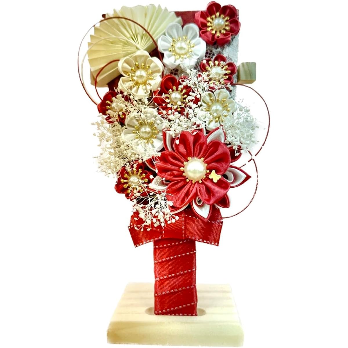 Lulu's Tsumami-zaiku Hagoita Crimson Red Shichigosan Celebration 60th Birthday New Year Gift Interior Decoration Size: Height approx. 17cm Width approx. 8cm Tsumami-zaiku Hagoita Crimson Lulu's-2720