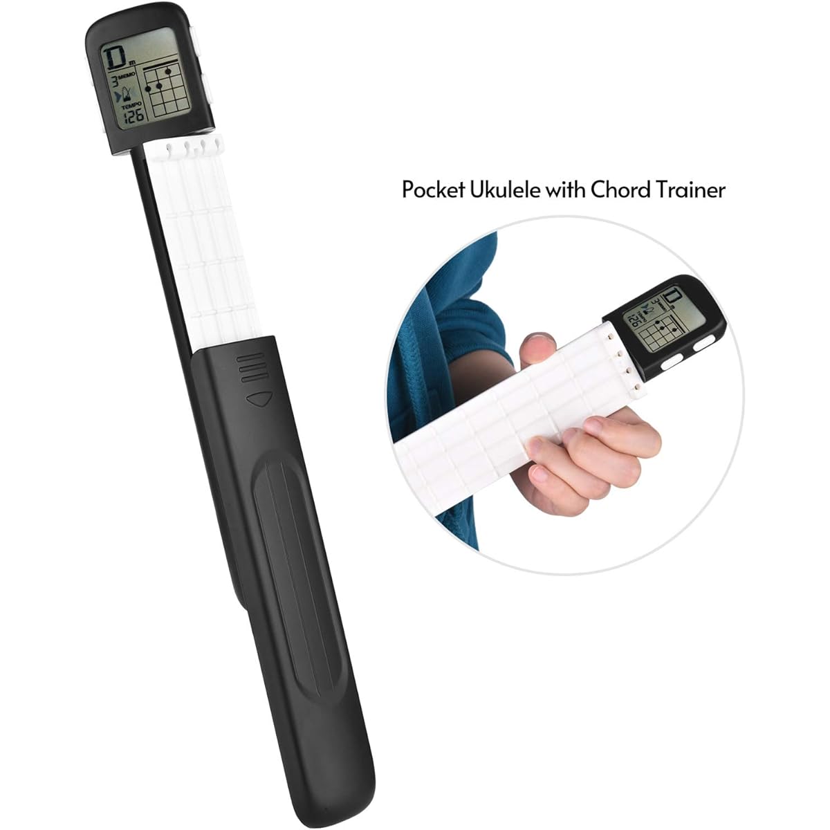 summina Portable Ukulele Record Trainer Ukulele Practice Tool 360 Degree Rotatable Chord Chart Screen for Ukulele Beginners Black