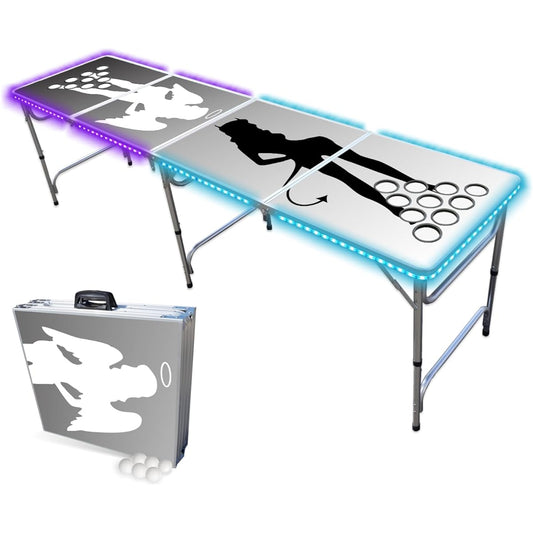 8-Foot Professional Beer Pong Table w/Optional Cup Hole & LED LED Grow Light – Good N Bad Graphics