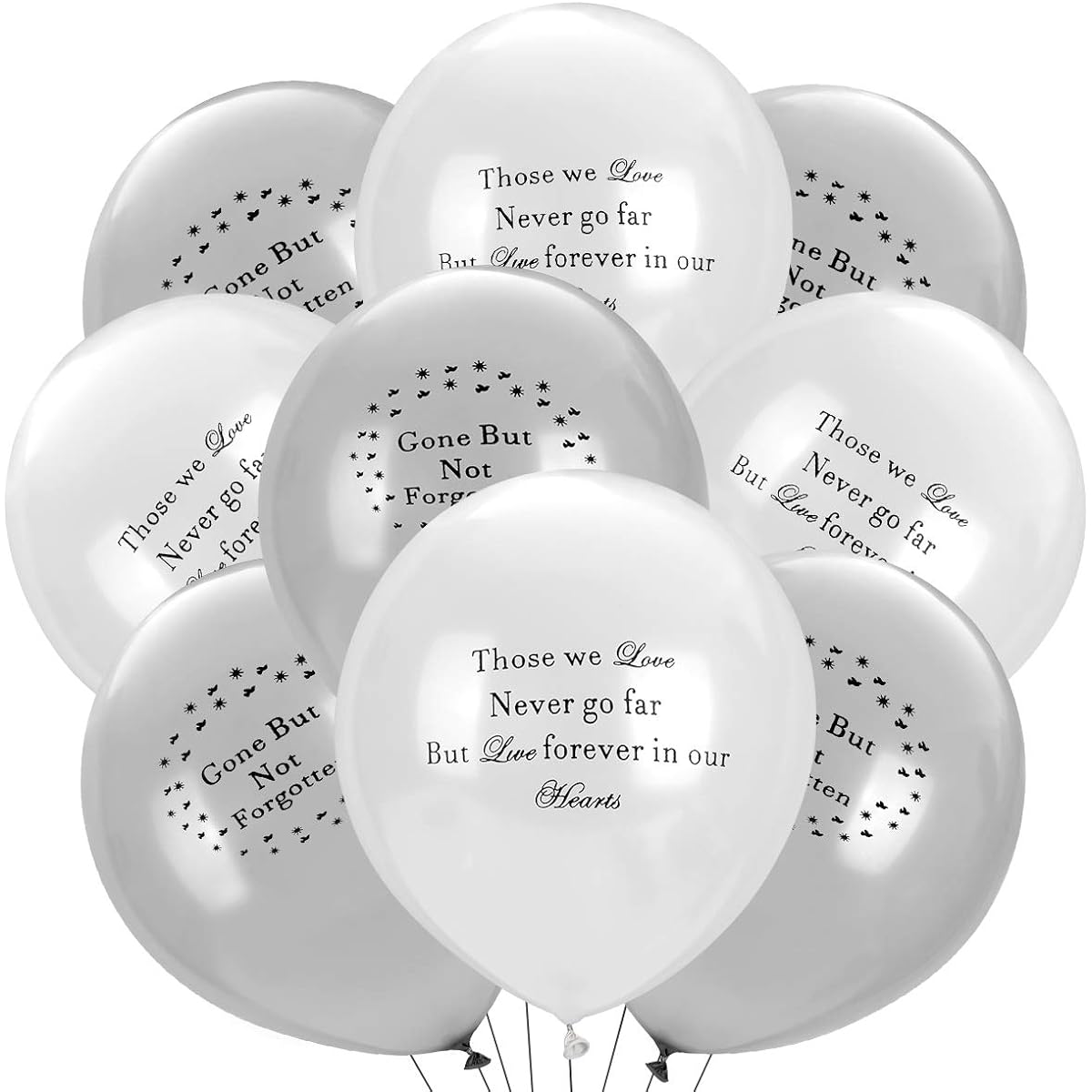 Lohoee 90pcs Memorial Balloons Funeral Memories Balloons Eco-Friendly Latex Balloons for Death Release and Funeral Decorations