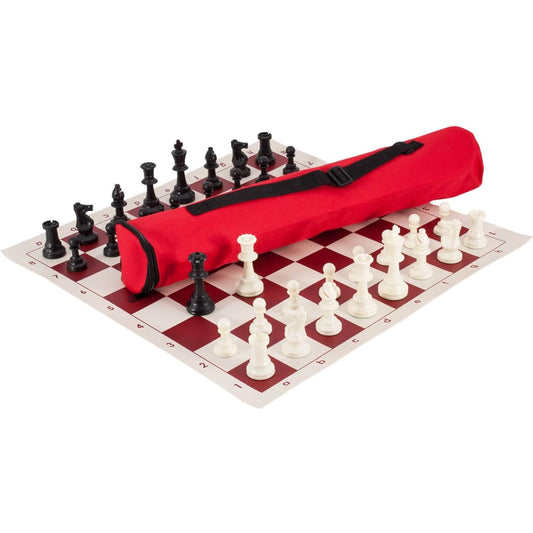 (Red) - The House of Staunton Quiver Chess Set Combination - Triple Weighted - Red Bag/Board