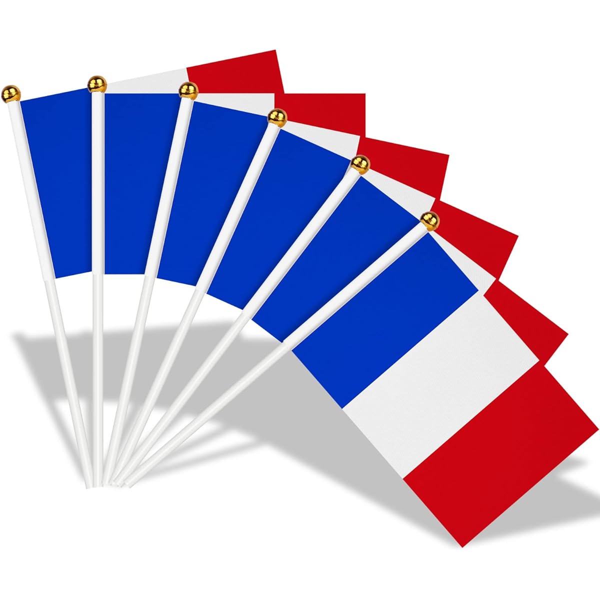 AhfuLife France Handheld Small Flags 15/30/100pcs French Mini Flags with Sticks and 30cm White Pole for Bastille Day World Cup Football Party Decorations (14 x 21 cm-15pcs)