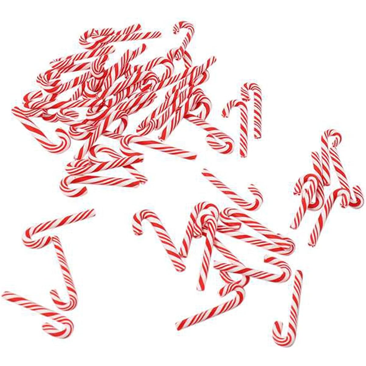 Exogio 100pcs Red and White Handmade Christmas Candy Canes Miniature Food Dollhouse Home Decor Clay Candy Canes