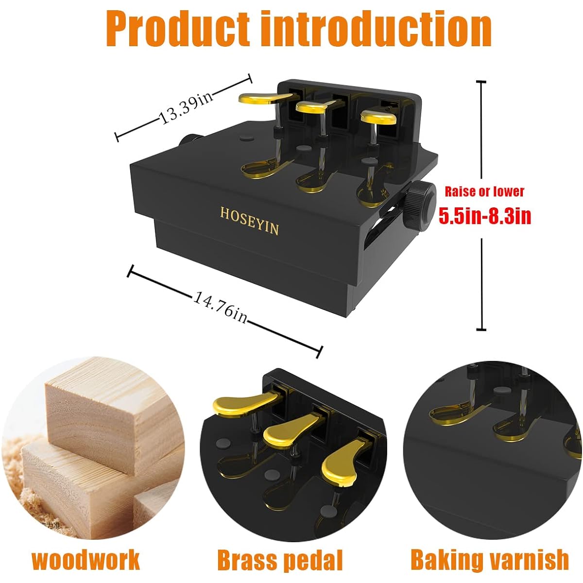 HOSEYIN Wooden Adjustable Lifting Piano Pedal Extender Bench for Kids Height Adjustable Piano Foot Pedal Design with 3 Pedal (Bright Black)