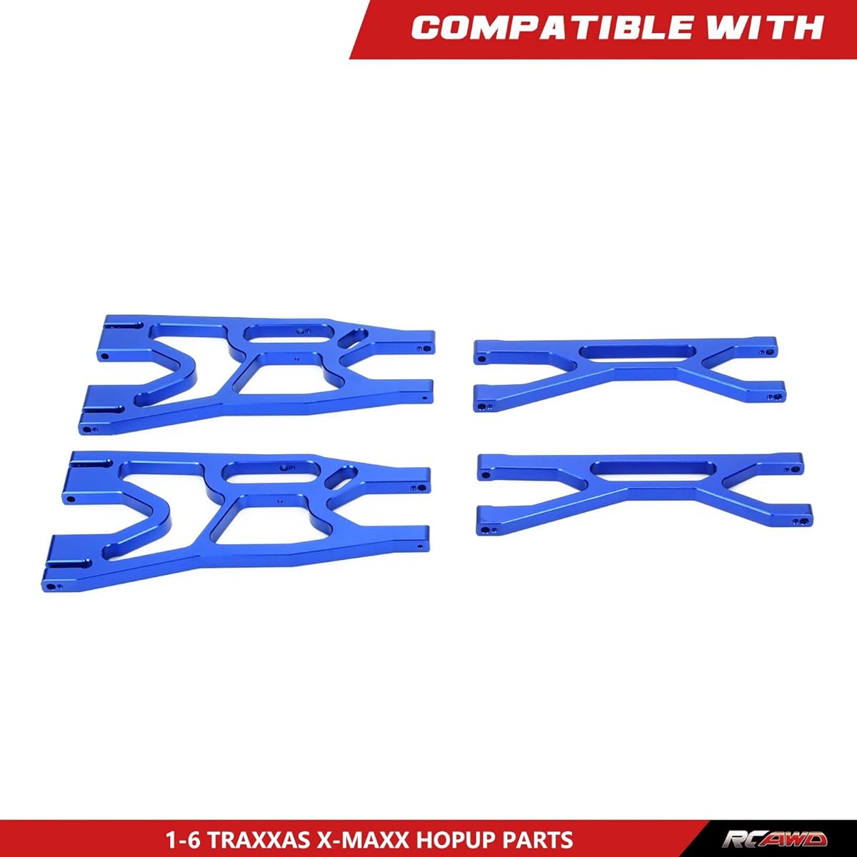 RCAWD Suspension Arm A-Arm Set Traxxas X-Maxx 1/5 1/6 Upgrade, Upper & Lower, Left & Right, Hop-up Parts #7729, #7730, #77086-4 Blue