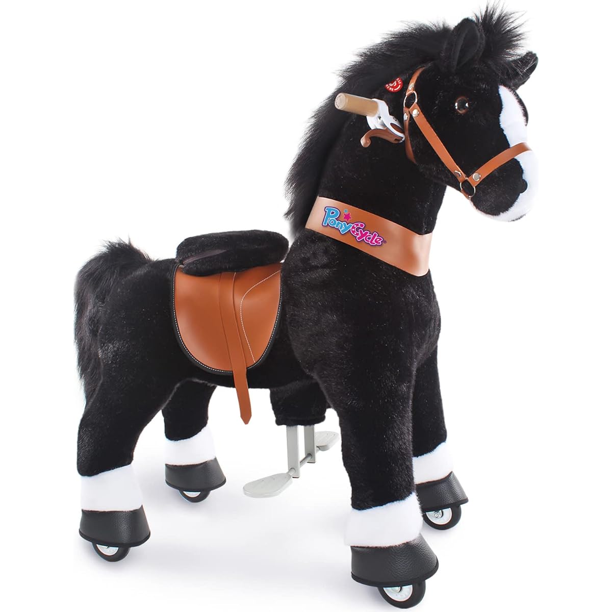 Ponycycle - Foal - Moves forward like a real horse without batteries - Safe, fun and stylish [Black, M size: 4-9 years old]