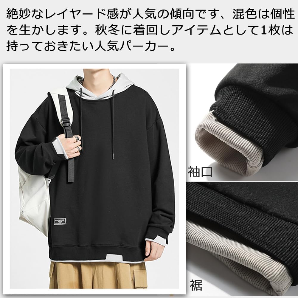 [ROOKMZU] Hoodie Men's Spring Clothes Autumn Clothes Men's Layered Sweatshirts Large Size Plain Fashion Big Parka Winter Clothes Big Silhouette Stylish Fashion Korean Loose Popular Street Tops