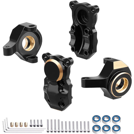 AllinRC Brass Differential Cover Front Rear Steering Knuckle Ball Bearing SCX24 Upgrade Kit Compatible with Axial SCX24 1/24 Scale RC Crawler Vehicle (Black Gold)