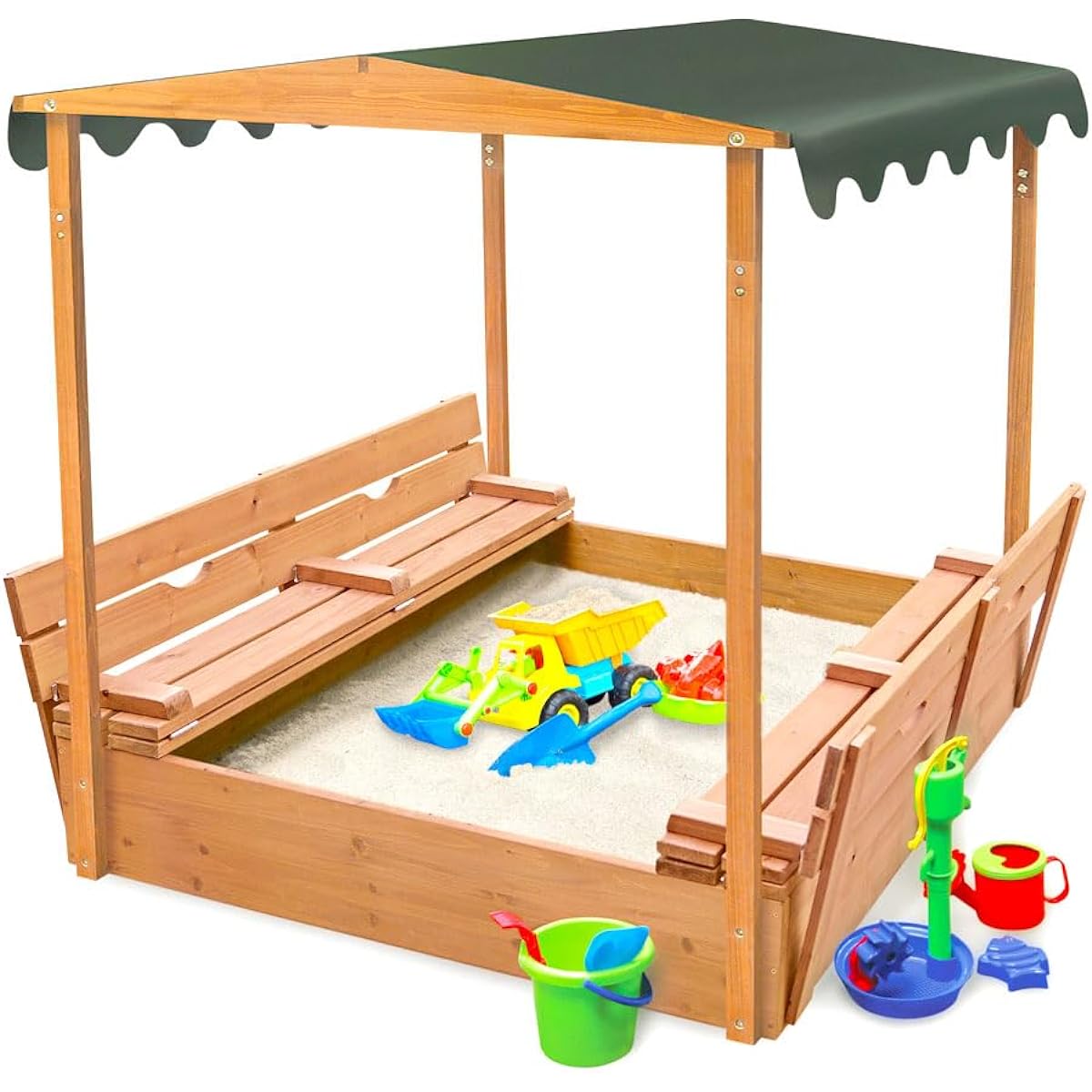 Badger Basket Cover Convertible Cedar Sandbox with Canopy and Bench Seat