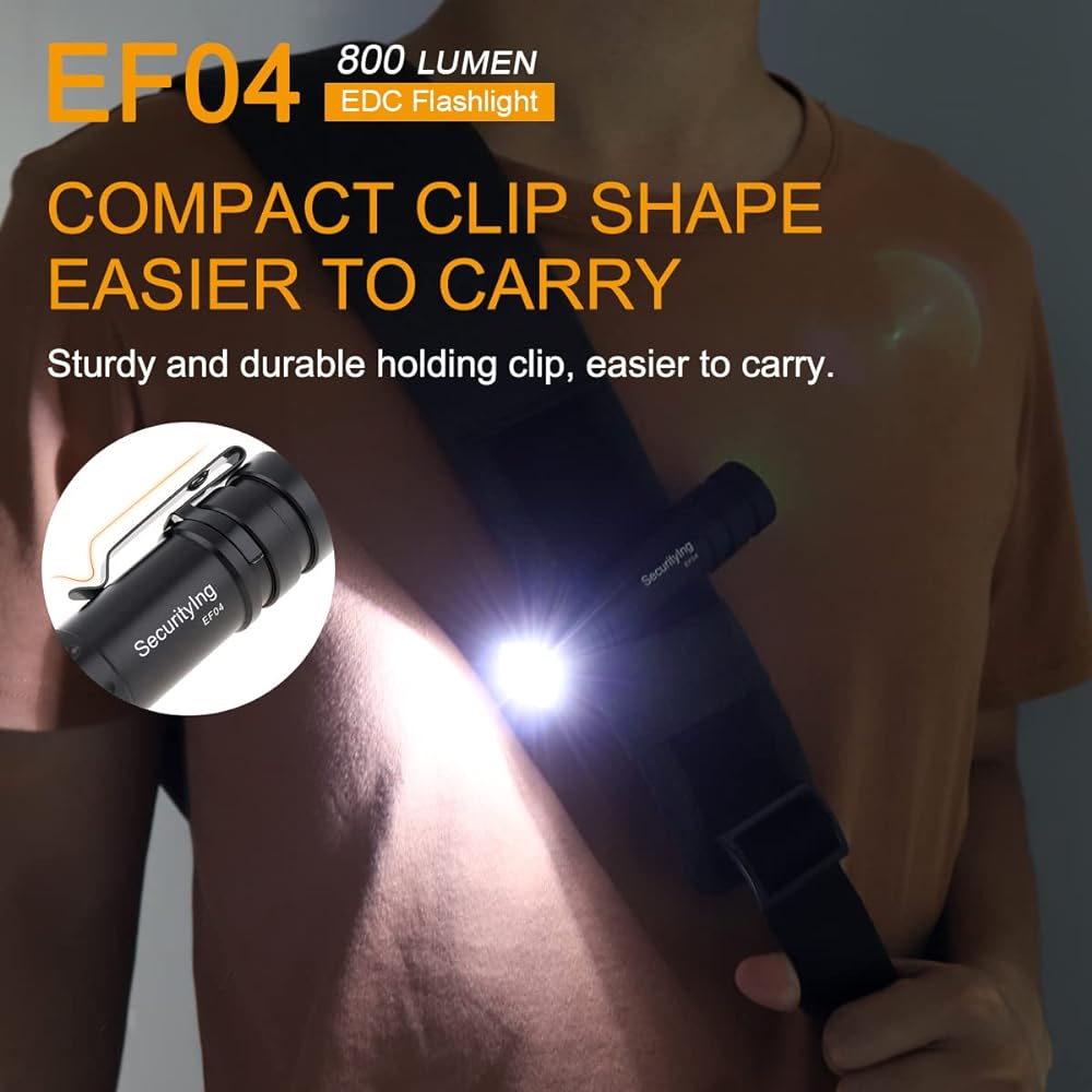 SecurityIng Flashlight, Small Disaster Prevention Type-C Rechargeable LED Light, 800 Lumens, Irradiation Distance 200M, Flashlight, Handy Light, 5 Modes, IPX7 Waterproof Flashlight, Outdoor, Climbing, Camping, Batteries Included