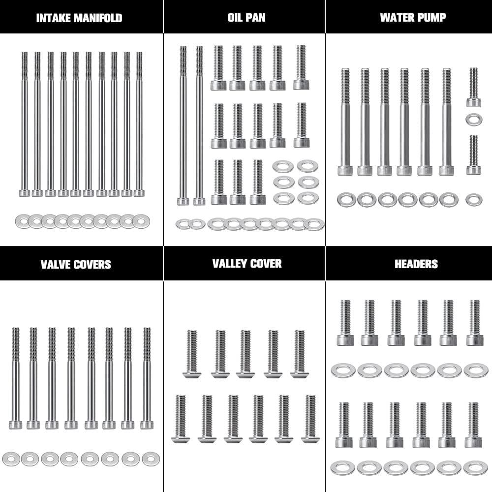 PTNHZ LS LS1 LS6 Stainless Steel Engine Bolt Kit Bolt Gasket Fastener Kit Relaxment for 98-02 Camaro Firebird 04 GTO