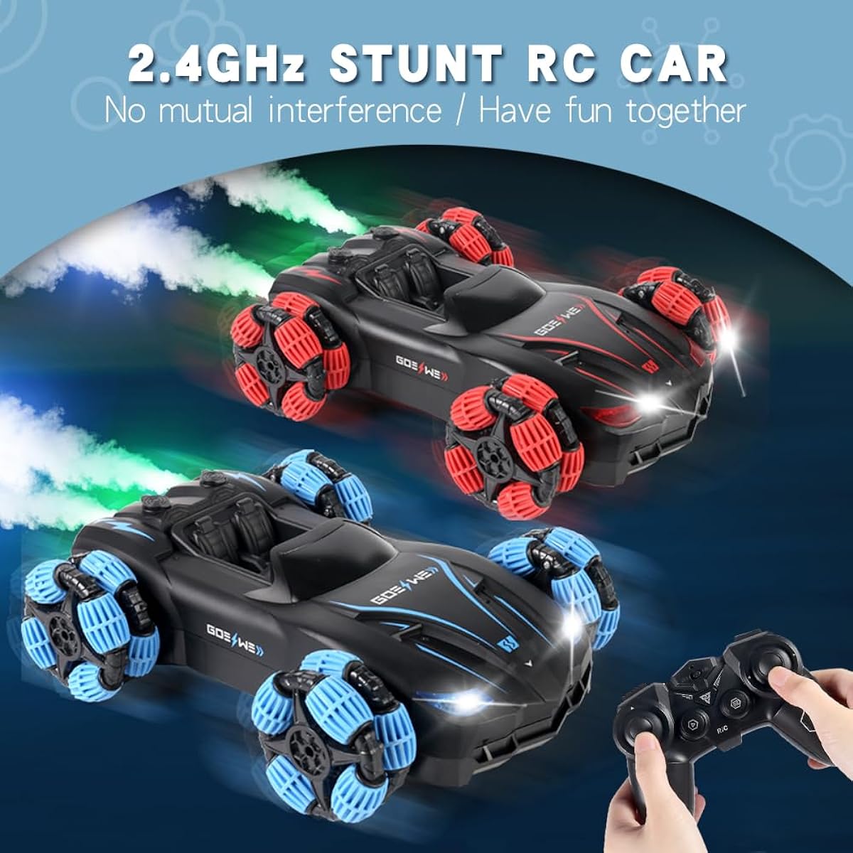 GOESWELL RC Stunt Car Remote Control Car Double Spray Driving 360 Degree Flip Rotating Car Toy 1:16 RC Crawler Outdoor Toy Car Boys Girls Birthday GIF (Sky Blue)