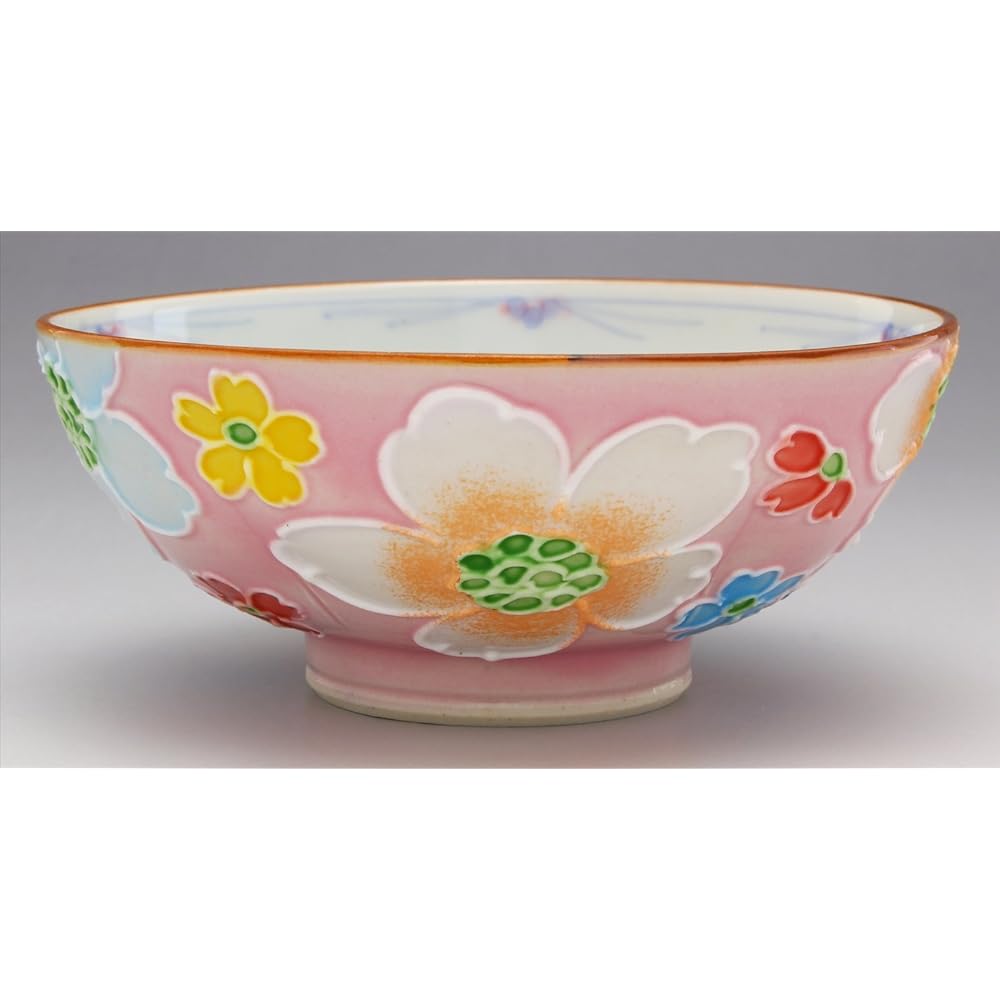 Kyoto ware, Kiyomizu ware, Shoho kiln, Hime tea bowl (with presentation box), full of interdigital flowers (pink), B8-11 pink