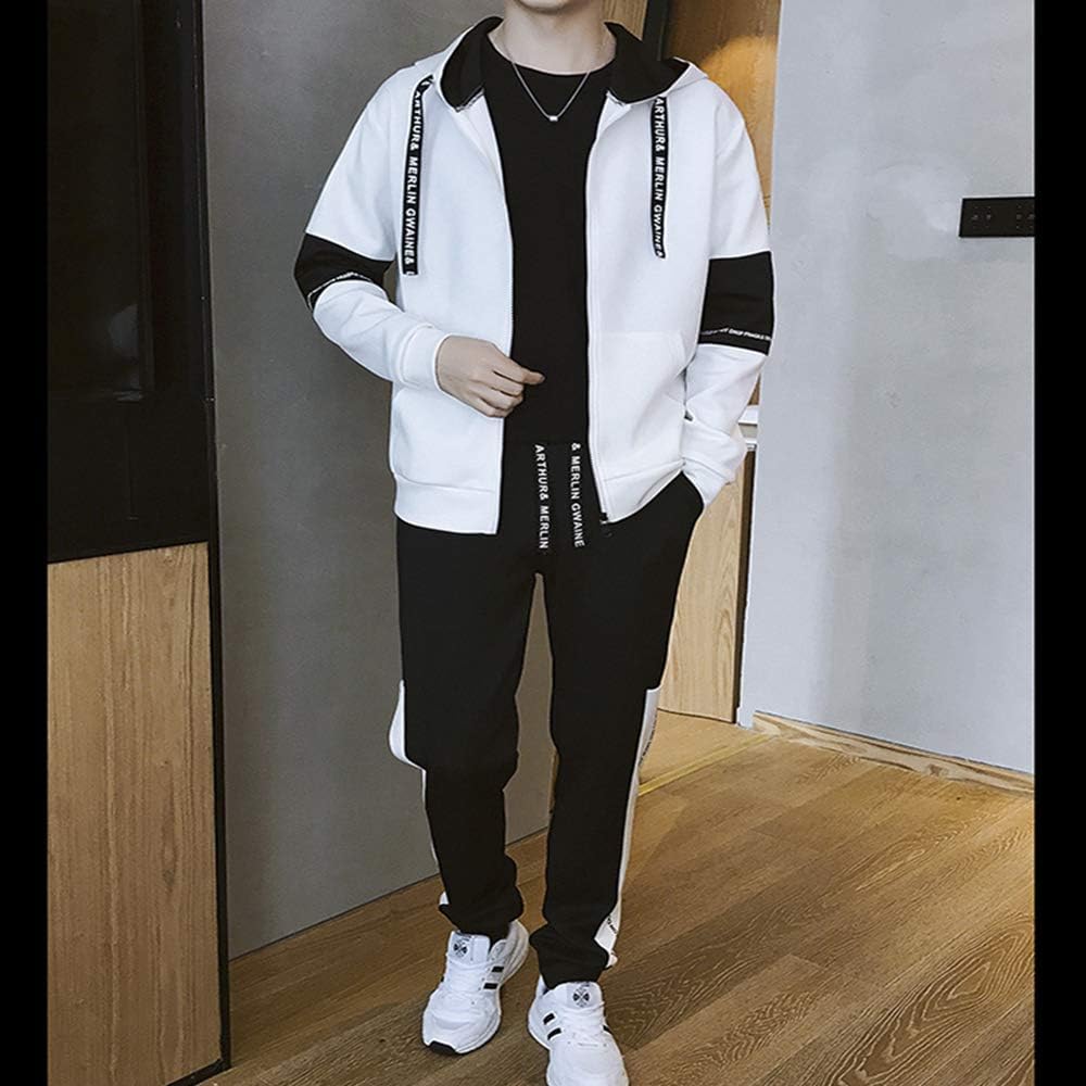 [foveitaa] Men's Jersey Top and Bottom Sweatshirt Top and Bottom Set, Large Size, Autumn Clothes, Spring Clothes, Loose, Cool, Zip Parka with Pocket, Hooded, Long Sleeve Jersey, Sportswear Setup