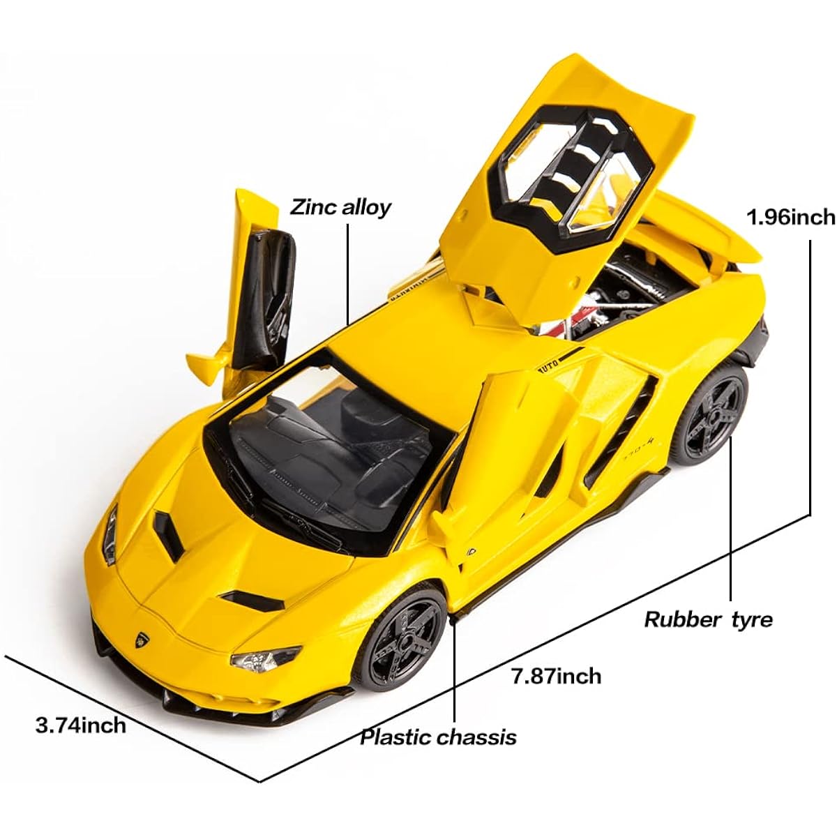 WAKAKAC Model Car 1/32 Lamborghini Pull Back Toy Car Alloy Toy Vehicle with Light and Sound Music Car for Kids Boys Girls Birthday Gift (Yellow)