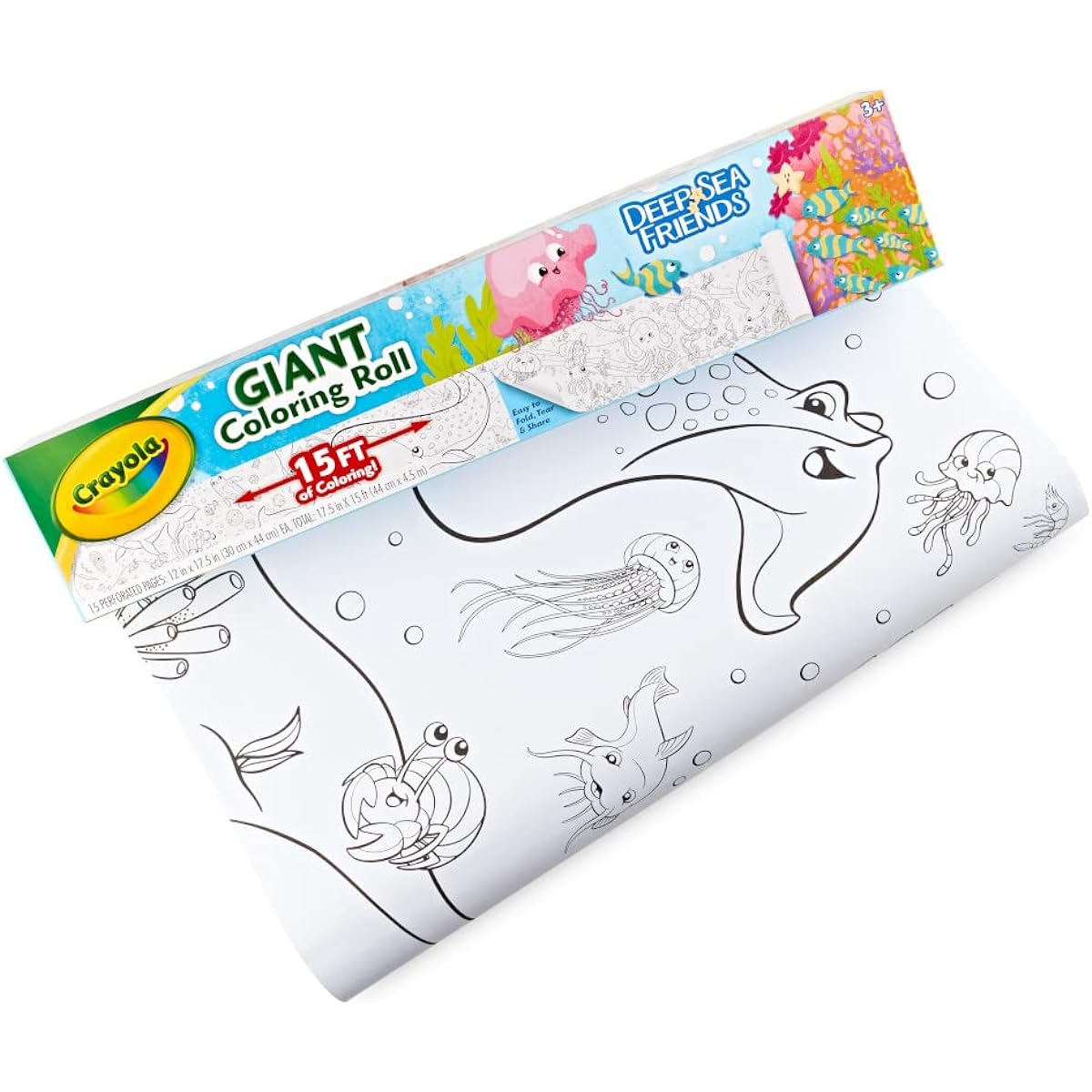 Crayola Giant Coloring Roll Perforated Ocean Coloring Pages 15 Pages for Ages 3, 4, 5, 6, Kids Gift