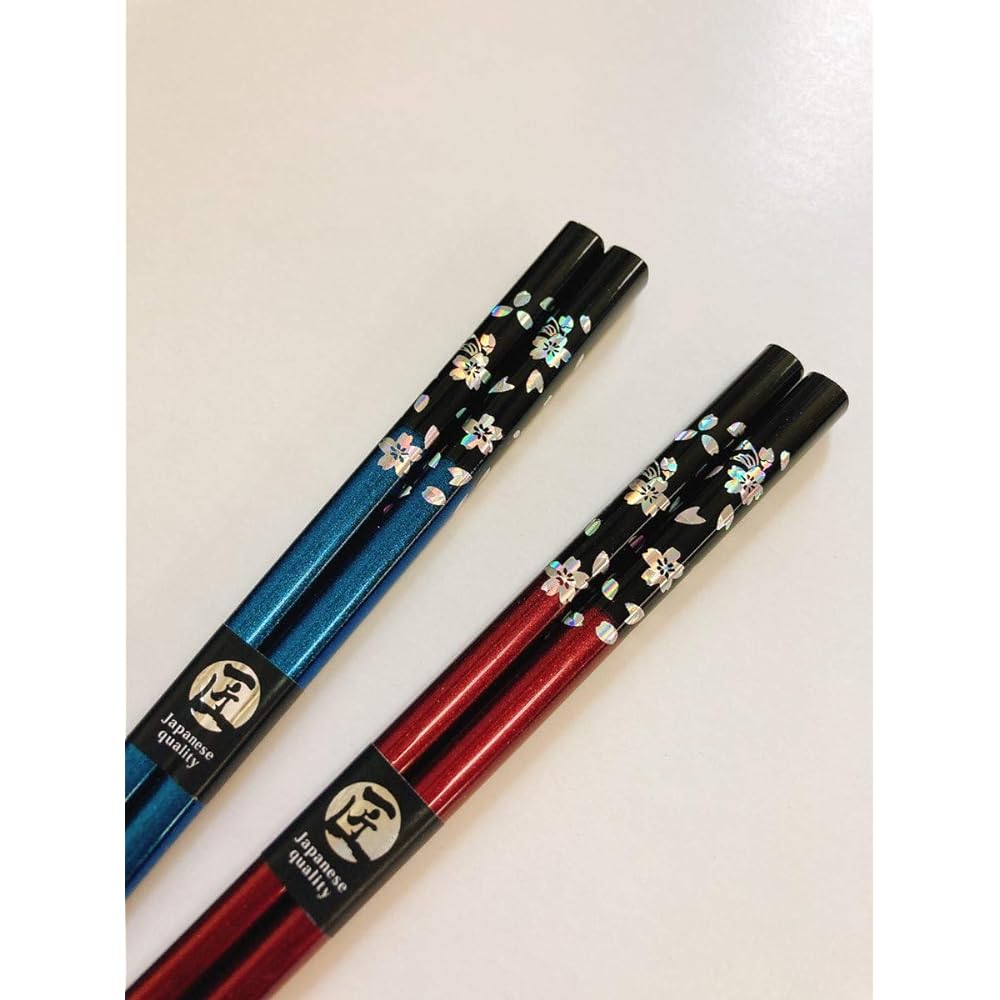 Couple chopsticks, silver cherry blossoms, blue, red, unisex size, non-slip, with paulownia box and wrapping, thank you gift, parents, father, mother, Mother's Day, Father's Day, Respect for the Aged Day [54]