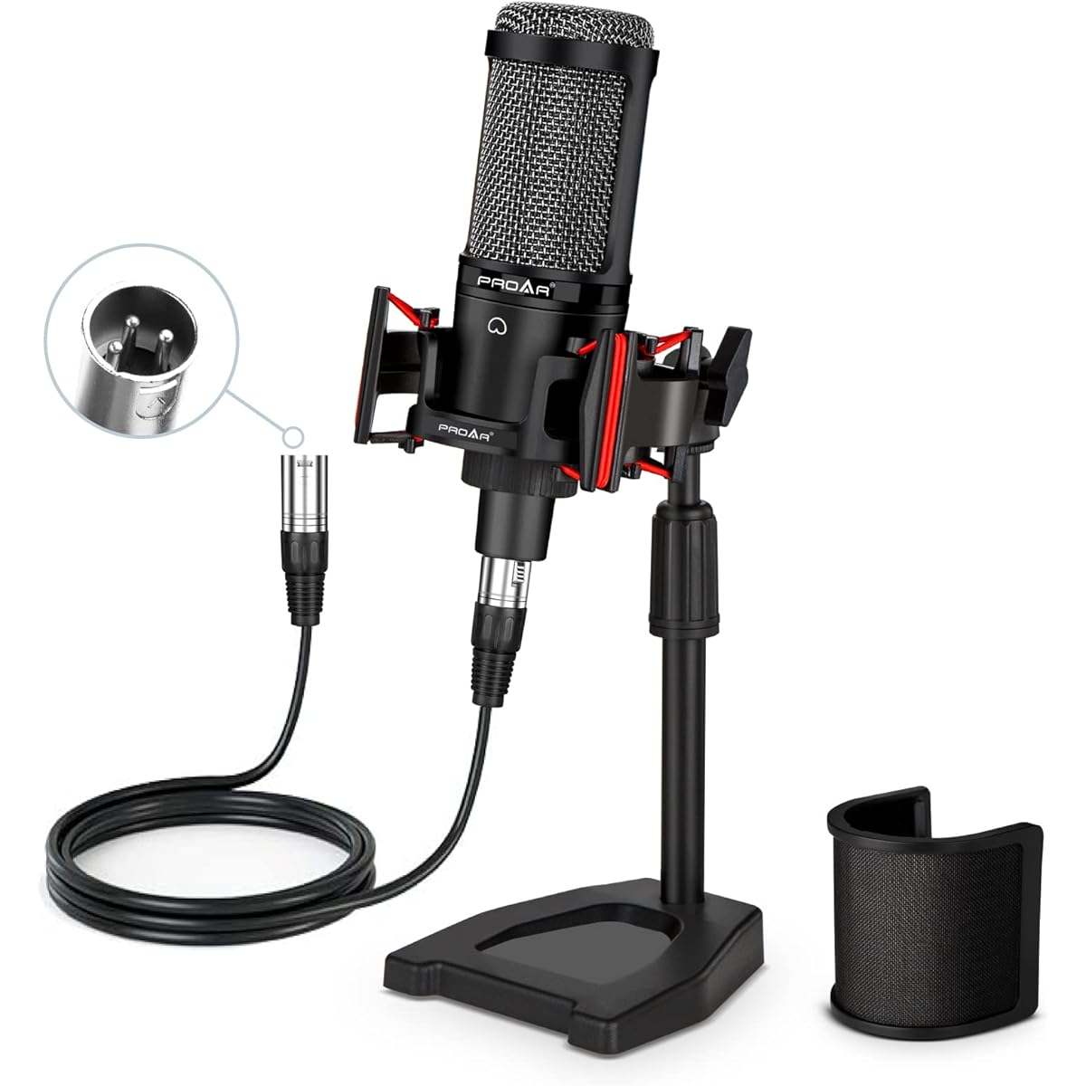 XLR Podcast Microphone for PC Computer, Professional Cardioid Condenser Microphone XLR Studio Microphone Kit for Vocal Recording Podcast Streaming Voiceover Home Studio YouTube with Desktop Stand