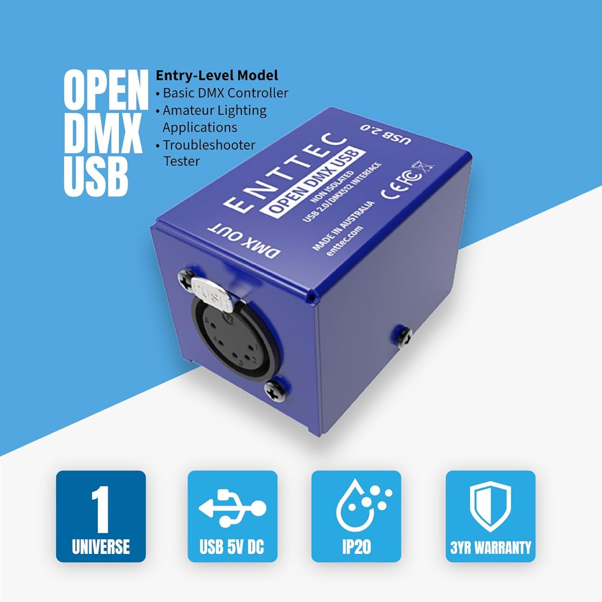 ENTTEC 70303 Open DMX Interface & SIRS-E 70029 5P Male to 3P Female Adapter (Bundle)