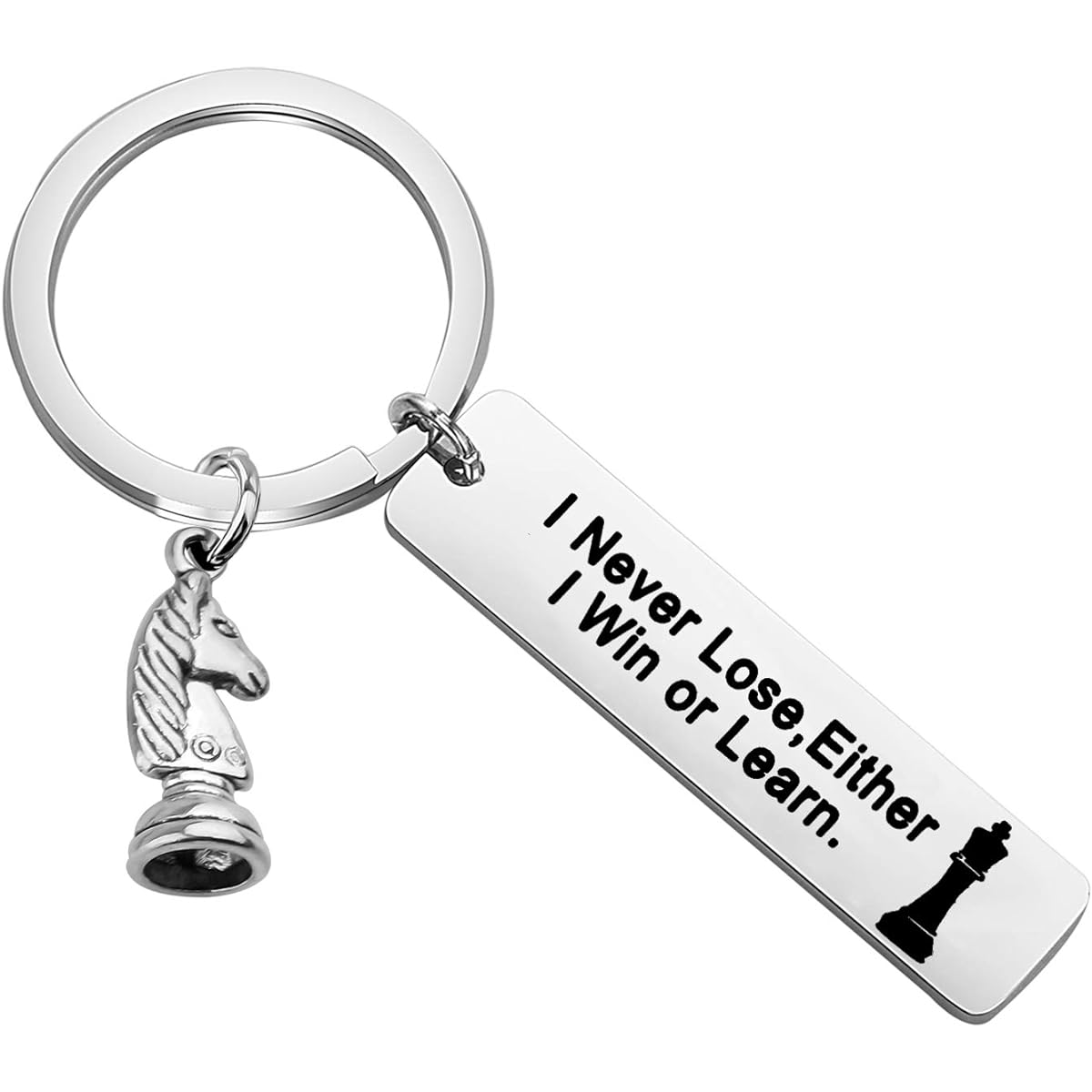 MYOSPARK Chess Enthusiast Keychain Gift I Never Lose I Either I Either I Win Or Learn Keychain Chess Player Chess Master Chess Gift