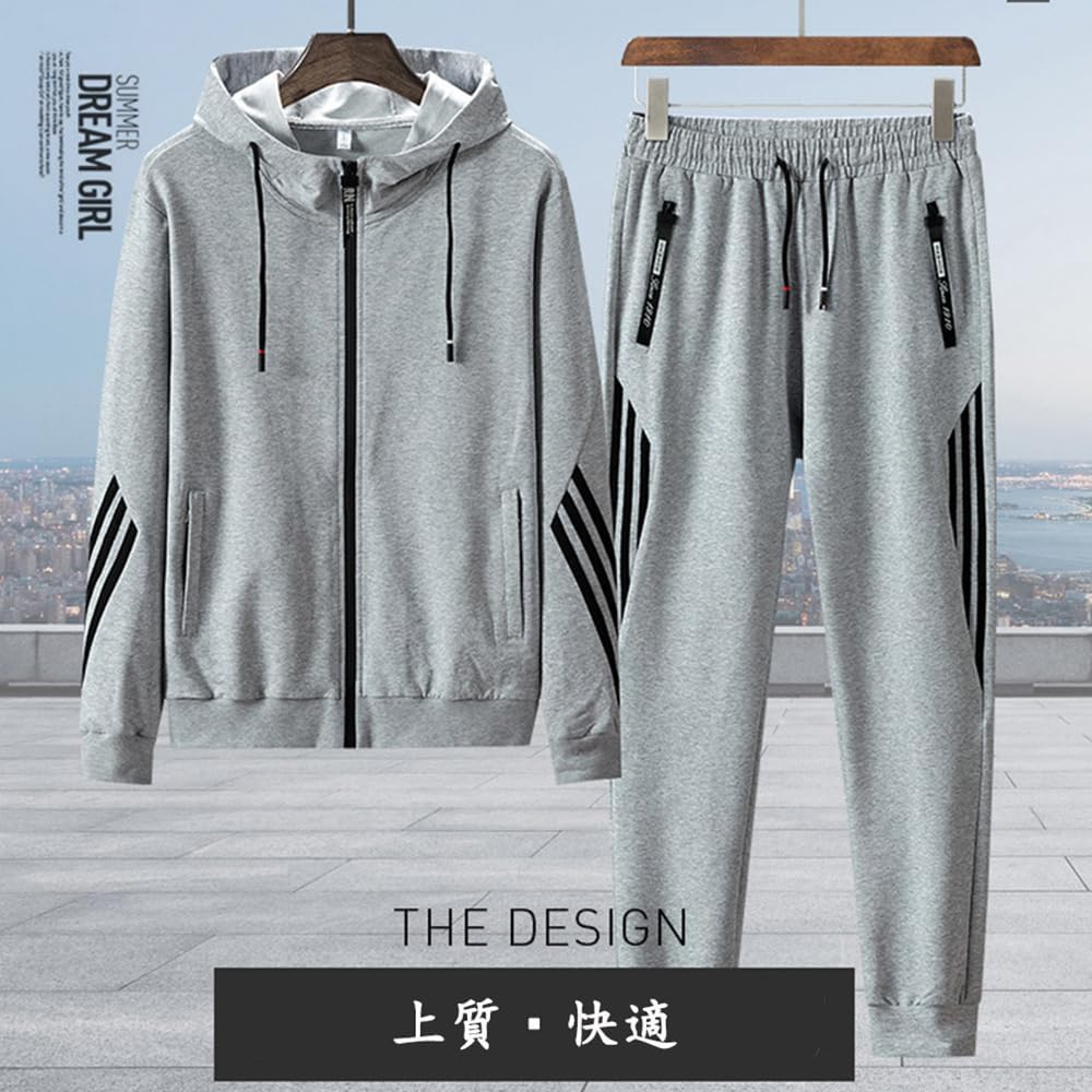 [CUEPANDA] Men's Jersey Top and Bottom Set, Plain, Large Size, Hooded, Sweatshirt, Sportswear, Running Wear, Casual, Sports, Autumn/Winter