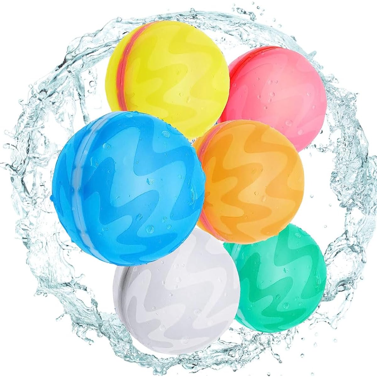 Reusable Water Balloons Quickly Fill Water Beach Pool Patio Water Toy Set Summer Splash Party Easy Quick Fun for Outdoor Backyard Swimming Pool (6 Pieces)